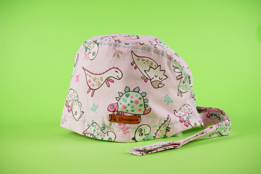 Pembe Dinozor Desenli Cerrahi Bone