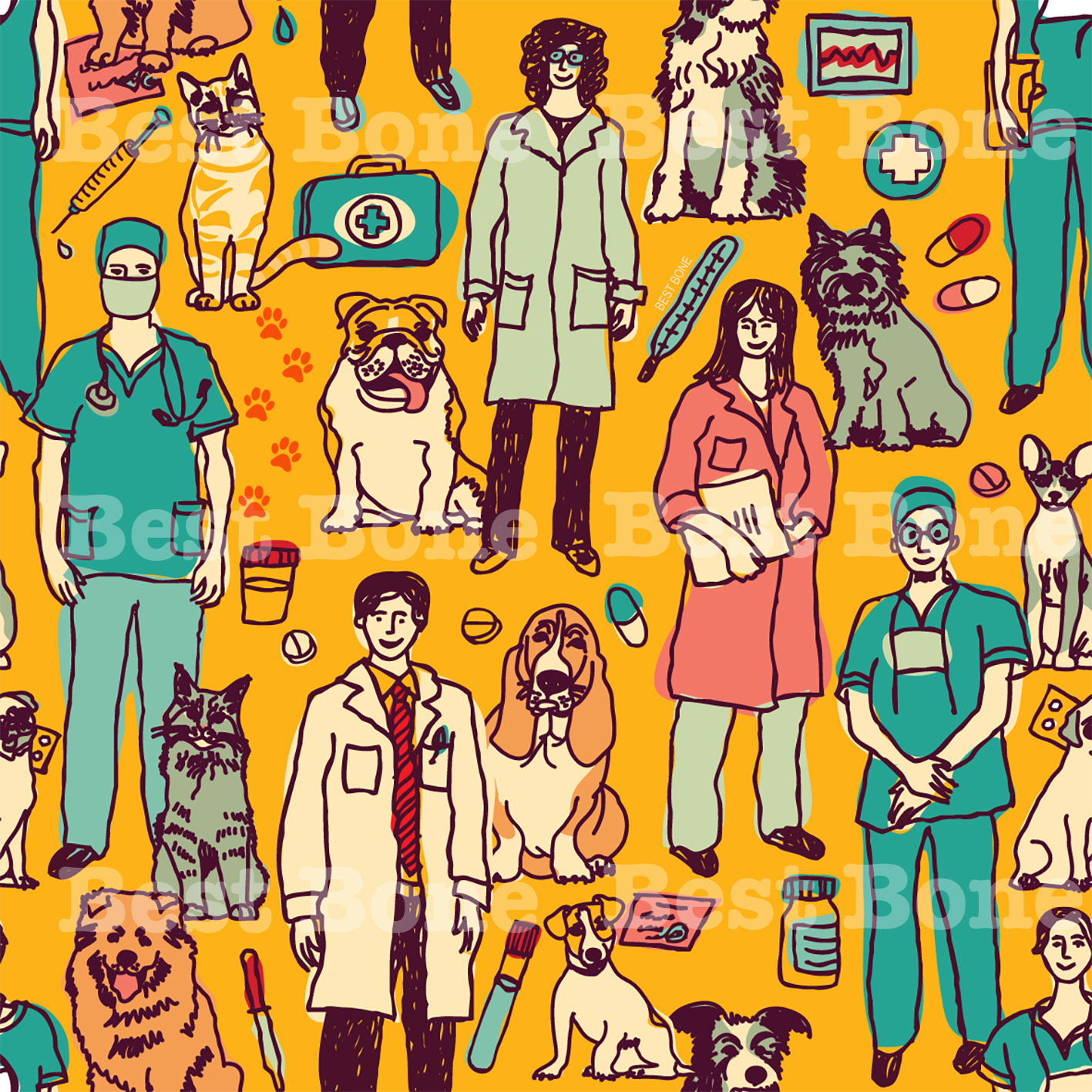 Veteriner Günlüğü Desenli Cerrahi Bone--ÖN SATIŞ--